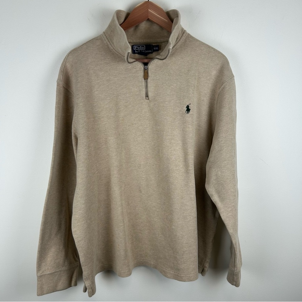 Polo Ralph Lauren Mens Tan Estate Quarter-Zip Pullover sz XXL Preppy Old Money